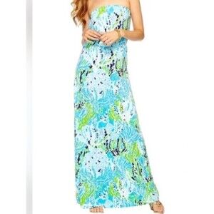 Lilly Pulitzer Marlisa Strapless Maxi Dress in Lets Cha Cha Coton Sz M